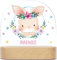 GRAVURZEILE Personalisiertes LED Nachtlicht für Kinder - Blumenkranz - Personalisiert mit Namen - Nachttischlampe für das Kinderzimmer - Geschenk für Kinder & Babys - Baby Geschenk - Hase