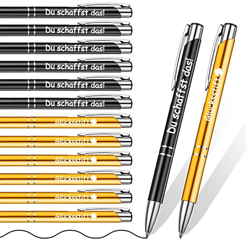 Tenare 12 Stück Inspirierende Einziehbare Kugelschreiber Zitate Druckkugelschreiber Metall Motivation Stifte Ermutige Kugelschreiber Mitarbeiter Geschenk für Kollegen Bürobedarf, Schwarz und Gold