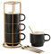 Gomakren Stackable Coffee Mugs with Stand, Stoneware Mugs with Spoon, Milk, Tea, Cocoa, Black, Set of 4