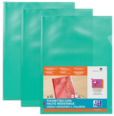 OXFORD 100 Stück Ecktaschen, hohe Widerstandsfähigkeit, A4, PVC, glatt, Dicke 15/100, Grün