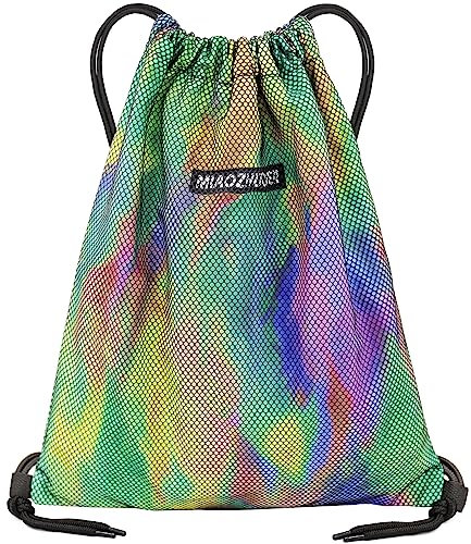 FenFang Turnbeutel mit Kordelzug, Kordelzugbeutel Sportrucksack Klein Turnsack Rucksack Beutel Faltbar, Tunnelzug Gymsack Sportbeutel Daypack mit Reißverschluß Innentasche Damen Frauen (Grün)