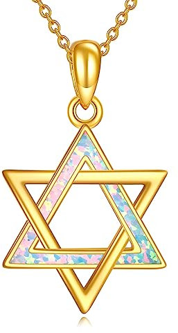 URONE Davidstern Kette 925 Sterling Silber Vergoldung Jüdischer Stern Anhänger Halskette Opal Schmuck Geschenke für Damen Frauen