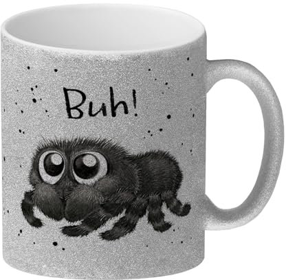 Buh! Flauschige Spinne Glitzer-Kaffeebecher eine niedliche Tasse für die Arbeit Halloween Teenager gruselig Kaffeetasse gruselige süße Becher Motiv Glubschaugen Küchenaccessoires