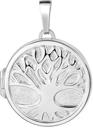 JEVELION Baum des Lebens Medaillon Silber 925 rund Amulett Anhänger für 2 Bilder zum Öffnen für Damen Silberamulett und Schmuck-Etui