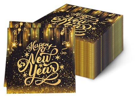 Frohes Neujahrsbahn Serviette Neujahr Party Dekorationen Prost auf 2026 Silvester Papier -Servietten New Years Dinner Handtücher für Winter Home Party Dekor Essgeschirr Vorräte Vorräte
