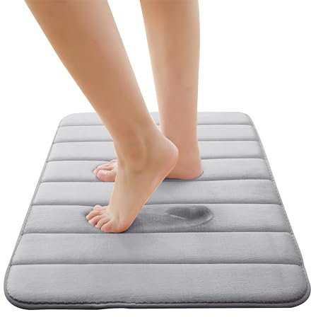 Imperial Rooms Silver Memory Foam Bath Mat (40x60 cm) – Bathroom Mats Non Slip Machine Washable Mat Super Absorbent Bath Mats for Bathroom