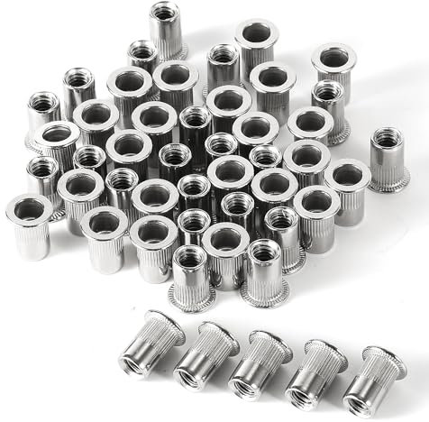 50pcs Écrous à Rivets 1/4-20, Acier Inoxydable Écrou à Insérer Assortiment d'Écrous à Rivets Écrou à Rivets à Pression de Serrage pour Produits Automobiles Électriques et Industriels