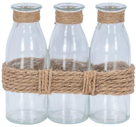 3 Vasen Glas Vintage Jute 16x14cm Kleine Vasen Tischdeko Zimmer Deko Frühling Wohndeko Blumenvase