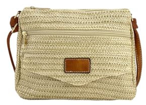 MODELISA - Bolso Bandolera De Hombro Ajustable Rafia Paja Playa Estilo Casual Mujer (Caqui)