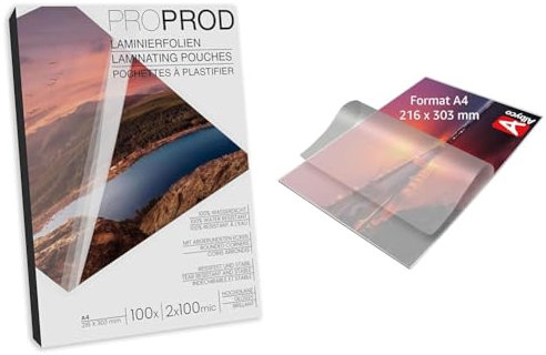 ProProd Premium Laminierfolien, 100 Stück, A4, 2 x 100 Mikrometer & Albyco - Laminierfolien A4 Qualität 160 Micron (2x80)