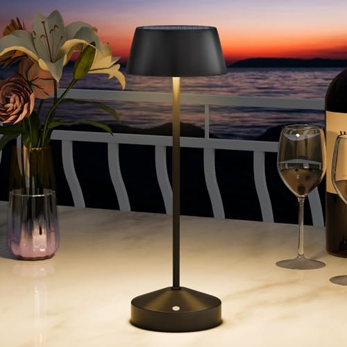 RWWR Solar Tischlampe LED Outdoor 3000K Touch-Schalter 2-in-1 Aufladung Tischlampe kabellos Akku Tischleuchte aufladbar dimmbar IP44 für Camping Garten Balkon Terrasse