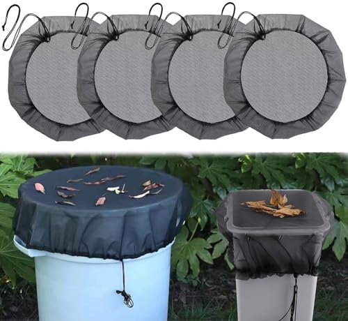 Galerie SV 4 Pezzi Copertura per Barile da Pioggia,Rete per Barile della Pioggia con Banda Elastica Contenitori per Acqua Piovana in Rete Repellente per Acqua Piovana,Protezione da Foglie e Insetti