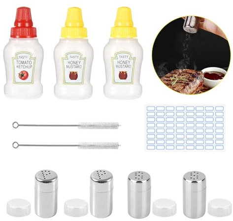 Multifuncional Mini Saleros y Pimenteros Set, Duradera Frasco de Pimienta Acero Inoxidable con Tapa, Botellas de Salsa Portátiles Pequeños para Bento Camping Viaje