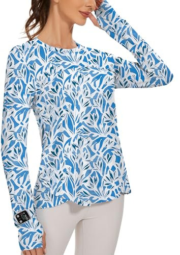 IECCP Women's Long Sleeve Compression Shirts Workout Tops Cross Hem Athletic Running Yoga Fitness Gym T-Shirts with Thumb Hole Floral M