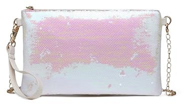 Miss Lulu Mini Pochette à Paillettes à La Mode,Petit Sac à Bandoulière pour Femmes pour Les Mariages,Les Rendez-vous et Diverses Occasions (Blanc-rose)