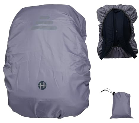 Hosifiy Wasserdichter Rucksacküberzug mit reflektierenden Streifen & Rutschfester Kreuz Schnallenriemen für Schultasche, Wandern, Camping, Radfahren (Silber, M/45L)