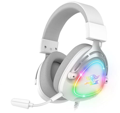 Spirit of Gamer - Elite H40, Auriculares Gaming RGB con Micrófono Desmontable para PC, PS5, PS4, Xbox, Switch, Jack 3,5 mm, Altavoz de 40 mm, Ultraligeros, Diadema y Almohadillas de Nailon, Blanco