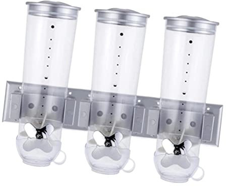Dry Food Dispenser - Triple Cereal Dispenser, Wall Mounted Candy Dispenser | Food Triple Cereal Dispenser Machine, Wall Mounted Food Storage Dispenser for Snack Rice Cereal Flour Sugar Dry Food