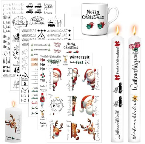 6 Stück Kerzentattoos Weihnachten, weihnachten kerzen folie, Kerzentattoos Wassertransferdruck, Kerzenaufkleber Weihnachts, Merry Christmas Kerzensticker, Kerzen Dekorieren, Kerzensprüche