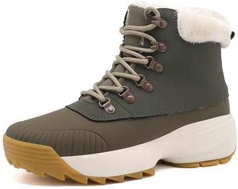 TIAROOTT Winter Barfußschuhe Warm Gefüttert Winterschuhe für Damen, Wasserdicht Knöchelhohe Winterstiefel, Warm Schneestiefel mit rutschfest Sohle, Grün,Gr.39