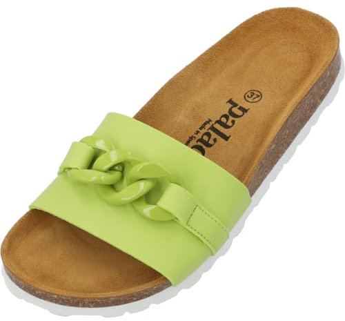 Palado Pantoletten Damen Gozo - bequeme Sandalen Made in Spain - Hausschuhe mit dämpfendem Kork-Fußbett - modische Sommerschuhe Hellgrün UK4,5 - EU37