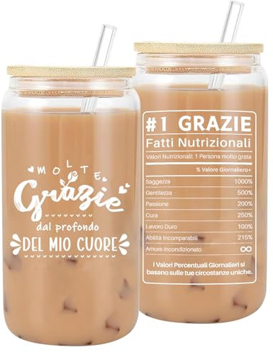 VivaJoy Regalo Donna - Regali Eleganti Per Donna, Regali Di Ringraziamento Per Donne Con Bicchiere Con Cannuccia, Regalos Maestra, Regalis D'Addio Emozionanti, Regalo Collega (Grazie)