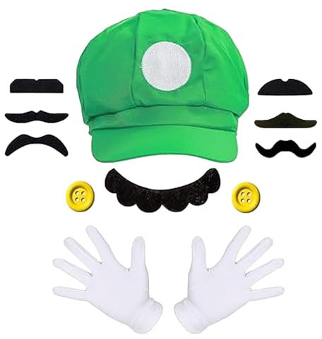 BOOSHMall Mari Karneval Mütze, Karneval Kostüm Zubehör, Cosplay-Kostüme Für Kinder, Karneval Kostüm mit Kappen Schnurrbärte Weißen Handschuhe Knöpfe, für Fasching Karneval Halloween Mottoparty Kostüm