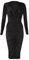 Women's Velvet Ruched Bodycon Midi Dress Ladies Long Sleeve Cowl Neck Front Ruched Party Wear Fancy Dress Black-12-14