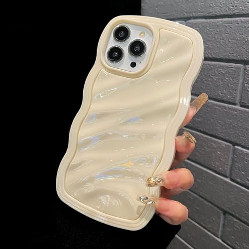 ZCDAYE Case for iPhone 15 Pro Max Unique Water Ripple Texture Phone Case, Wavy Curly Frame Cute Shell Soft TPU Shockproof Flexible Cover for iPhone 15 Pro Max (6.7 inches),White