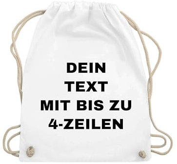 NIMAMA Turnbeutel Baumwollbeutel Bedrucken Lassen - Mit Wunschtext personalisiert - Einkaufstasche als Geschenk für Damen und Herren selbst gestalten - Weiß