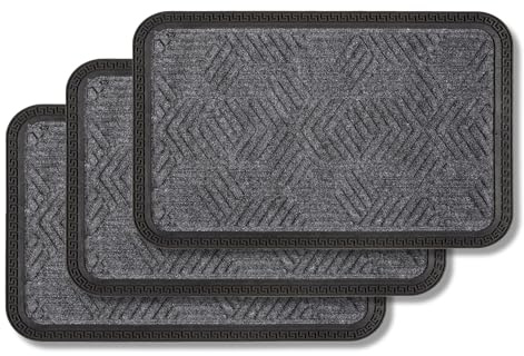 Carpido rutschfeste Fußmatte Außen & Innen - Grau Muster 3er Set 50 x 80 cm | Langlebige Sauberlauf Türmatte pflegeleicht Schmutzfangmatte strapazierfähig Fussmatte aussen Stufen Gummirückseite robust