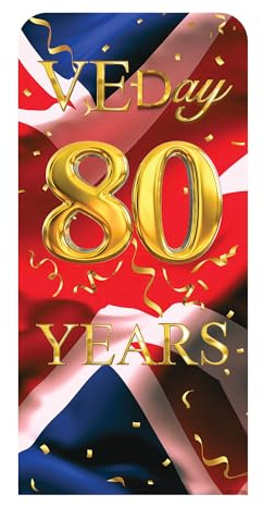 Star Cutouts SC4623 VE Day Gold 80 Years Union Jack Flag Backdrop Sailboard Cardboard Cut Out Height 191cm - British Theme, Parties, National Celebrations & VE Day Decorations, Street Parties & Events