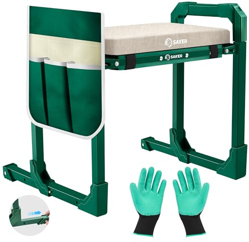 Saker Garden Kneeler and Seat Foldable Gardening Stool with Extendable Legs | Thickened Pad, Tool, Heavy Duty 400lbs Support for Elderly, Gardening, Outdoor Use