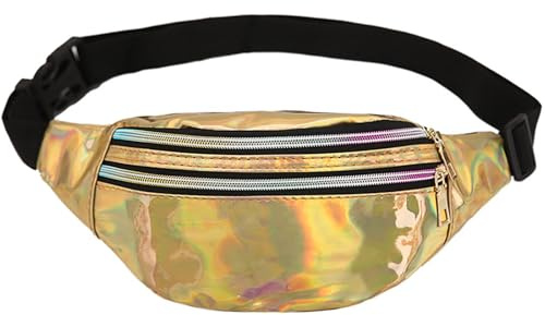 GWAWG Metallische Bauchtasche mit verstellbarem Gurt, 3 Fächer, wasserdicht, stilvolle Hüfttasche in verschiedenen Laserfarben, perfekt für den täglichen Gebrauch, Party, Karneval, Unisex-Accessoire