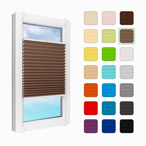 MakoStyl Fenster Plissee Innen ohne Bohren - B 40 H 110 cm Klemmfix Braun Plisee - 100 g/m2 Plissees Faltrollos - 50% Verdunkelung Blissett Rollo - Blickdicht Klemmplisseeses