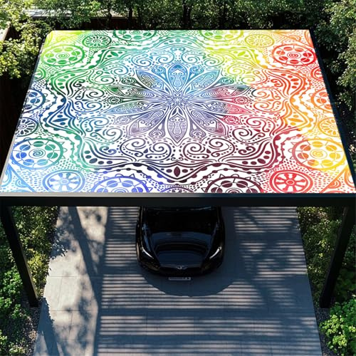 ENEN Wasserdicht Sonnensegel 1.5m/1.8m/2m Rechteckig, 3D Sonnensegel Sonnenschutz Wetterfest UV Schutz Markise Schattennetz für Terrasse Balkon Camping, 3D Mandala Klassiker (Regenbogen,1.5x1.5m)