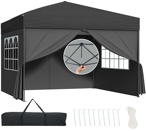 Homedemo Pop Up Pavillon 3x3, Faltpavillon 3x3 Wasserdicht Stabil Winterfest, UV-Schutz 50+ Faltbarer Pop up Pavillons, Höhenverstellbar partyzelt, Gartenpavillon für Party, Anthrazit