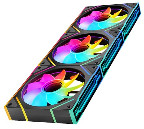 Jungle Leopard Prism4EX RGB PC Lüfter 120MM 1/3er Pack Gehäuselüfter[Infinity Mirror][HDB]58.36CFM/1850RPM/2.07 MMH2O 5V3PIN ARGB und 12V4PIN PWM Lüfter (Black, Reverse-3PCS)
