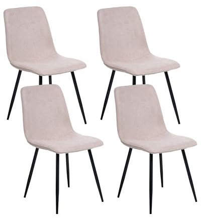 Beliani Set of 4 Dining Chairs Polyester Upholstery Iron Black Legs Armless Dining Room Beige Tuscola