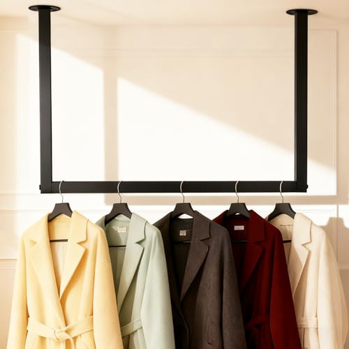 100Fentro Kleiderstange Decke, Garderobenstange Schwarz Deckenmontage, Kleiderstange Deckenmontage Metall für Flur, Garderobe, Schlafzimmer Breite 60 cm x Höhe 60 cm