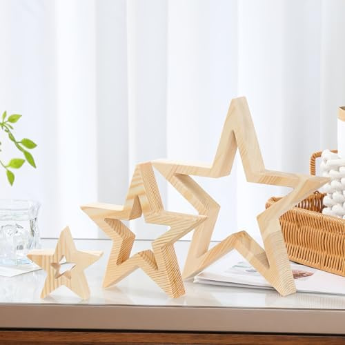 Weihnachtsdeko Holzsterne 3er Set, Holzsterne zum Basteln Sterne deko Weihnachten Deko Holz Sterne Groß Holzstern zum Aufsteller Weihnachtsdeko Innen Tischdeko für Deko