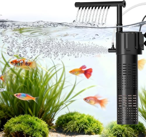 hygger Aquarium Innenfilter, 300L/H 5W Fish Tank Filter, Adjustable Quiet Power Filter with Rainfall Aeration for 15-55L Freshwater and Saltwater Aquariums