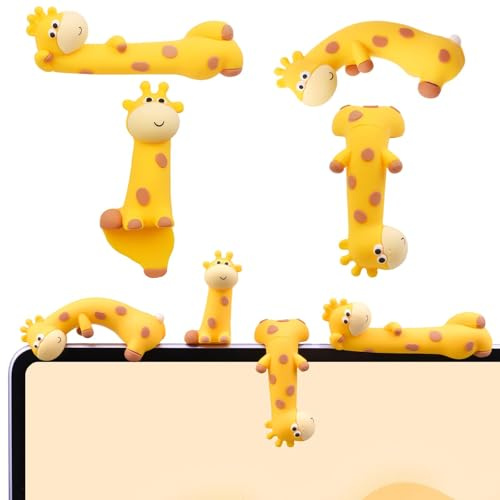 Orablooiva 4 Pieces Resin Giraffe Figurines Computer Screen Ornament, Cute Mini Goose Statues For Car Dashboard, Amusing Desk TV Photo Frame Decorations