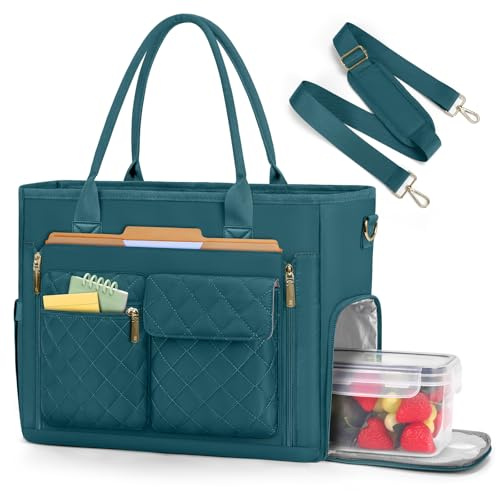 RAINSMORE Lehrertasche Damen 15,6 Zoll Laptoptasche Handtasche mit Kühlfach Arbeitstasche Wasserdicht Große Umhängetasche für Büro Uni Shopper Olivgrün