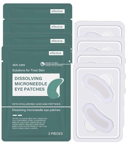 8PCS Patchs pour les Yeux à Micro-aiguilles Dissolvantes, Patch Nano Microneedle avec Acide Hyaluronique, Peptides et Extraits de Naturels, Soin Anti Cernes, Poche et Éclat