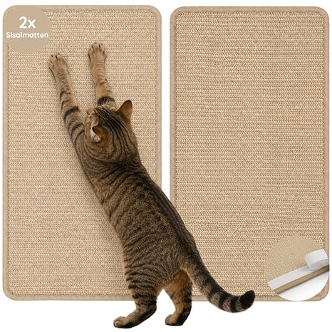 TATZIO Sisalmatte Katze 2er Set mit Klettverschluss, Kratzmatte für Katzen zur Montage an Wand, Möbel oder Schrank, Sisal Kratzpad als Kratzbaum Alternative & Möbelschutz