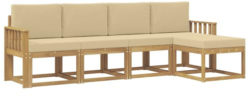 vidaXL Outdoor-Sofagarnitur mit Kissen 5 pcs Weiß und Beige, Garten Sofa Set, Moderne Möbel für draußen, Robustes Sitzen für Terrasse, Garten und Balkon, schicker Akazien Lounge