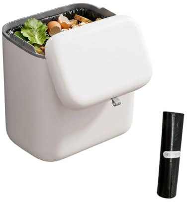 Cjytdkj Food Waste Bin, 8 L Hanging Food Caddy Bins for Kitchen, Lid | Small Under Sink Bin, Wall Mounted Cupboard Bin for Kitchens Bathrooms Living Toilet Rooms Bedroom (White, 27×16×21 cm)