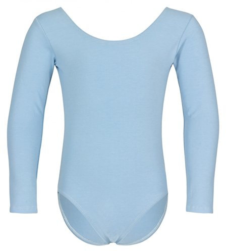 tanzmuster ® Ballettanzug Mädchen Langarm - Lilly - aus Baumwolle, Ballettbody Kinder Ballett Trikot in hellblau, Größe 92/98