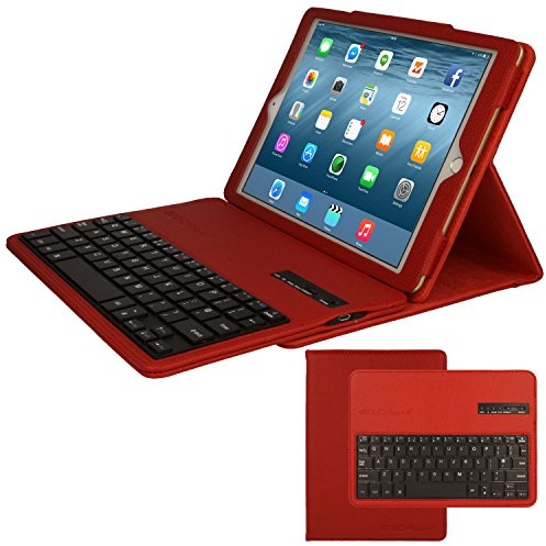 TECHGEAR STRIKE FOLIO Keyboard Case fits Apple iPad Air 2, iPad 6 9.7, PU Leather Case with Built in Detachable Bluetooth Wireless UK QWERTY Keyboard and Stand (Red)